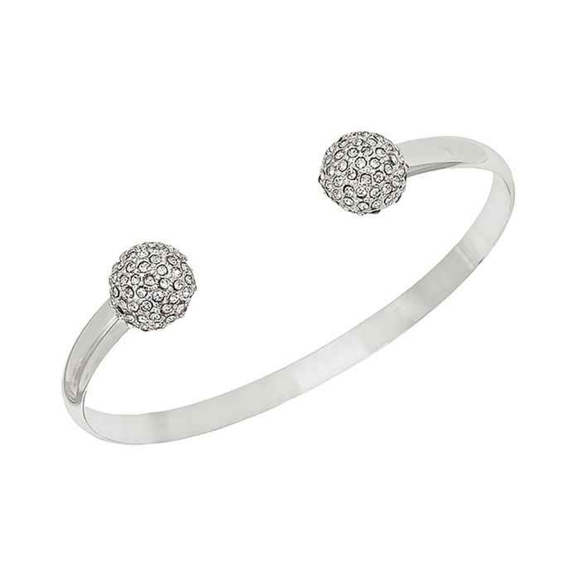 Whats Hot Jewelry Jewelry - Women's Cluster Cuff Pave Ball Open Silver Bangle Bracelet